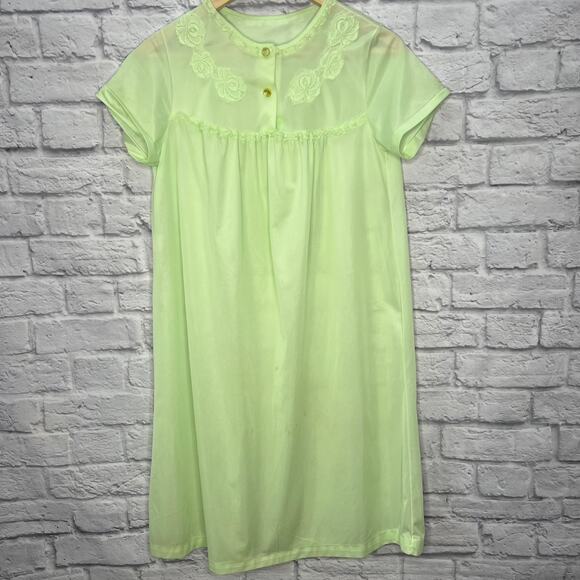 Vintage Nancy King Short Nylon Satin Nightgown Mint Green Size M Floral - Picture 6 of 6